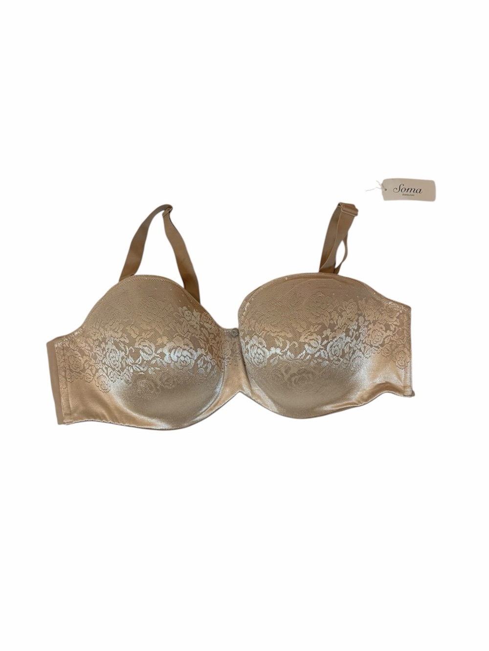Soma Stunning Support Strapless Bra 44D Soft Tan Floral Lace Underwire NWT